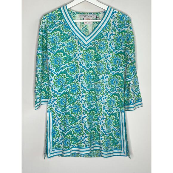 Gretchen Scott O'Keefe V-Neck Floral Printed Tunic Teal Green Women's Size XS - Picture 2 of 8